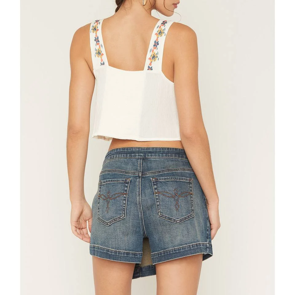 Floral Embroidered Double Tie Front Cropped Tank Top