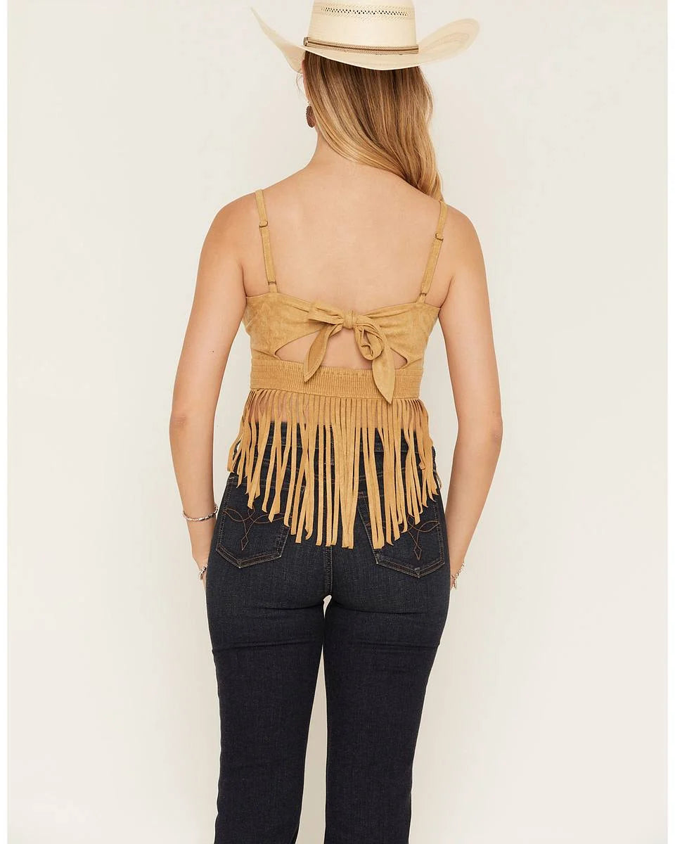 Embroidered Fringe Cropped Cami Top