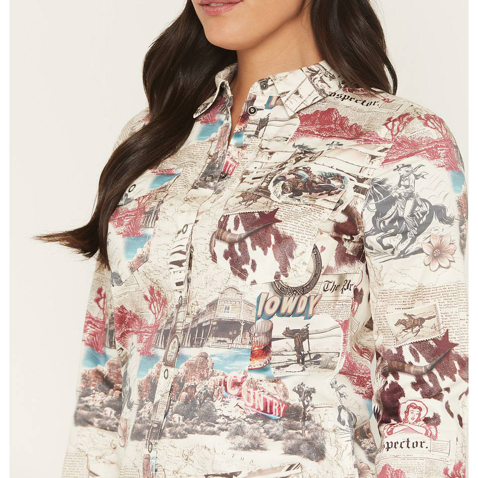 Western Graphic Print Snap Button Ladies Shirt