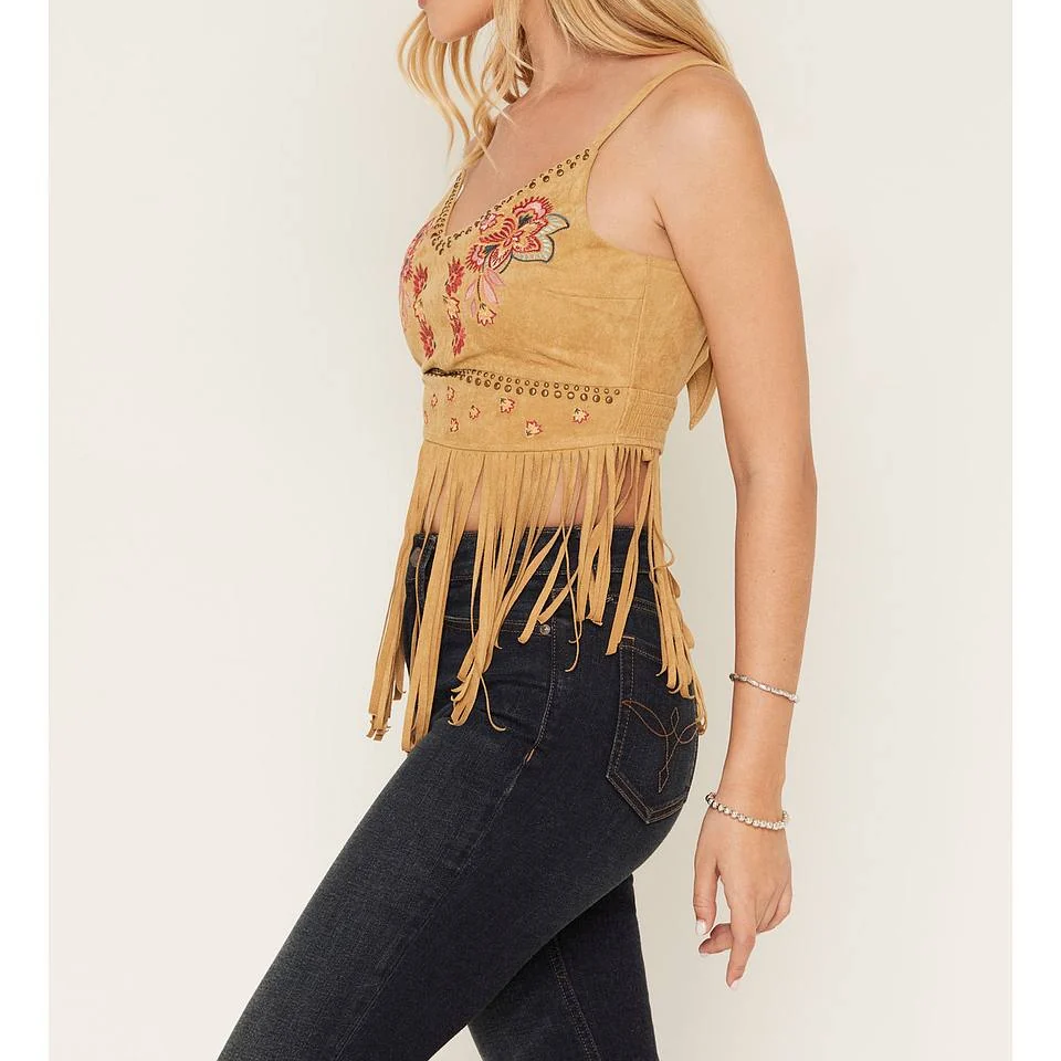 Embroidered Fringe Cropped Cami Top