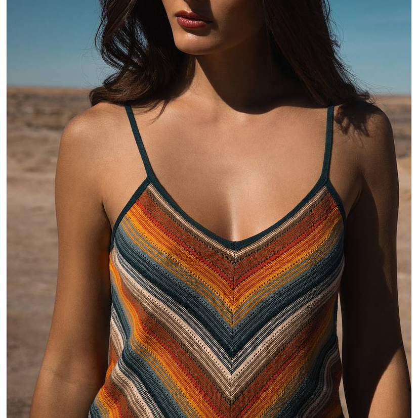 Chevron Striped Knit Spaghetti Strap Tank Top
