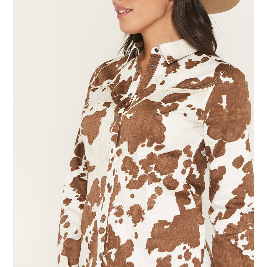 Cow Print Western Snap Front Ladies Shirt