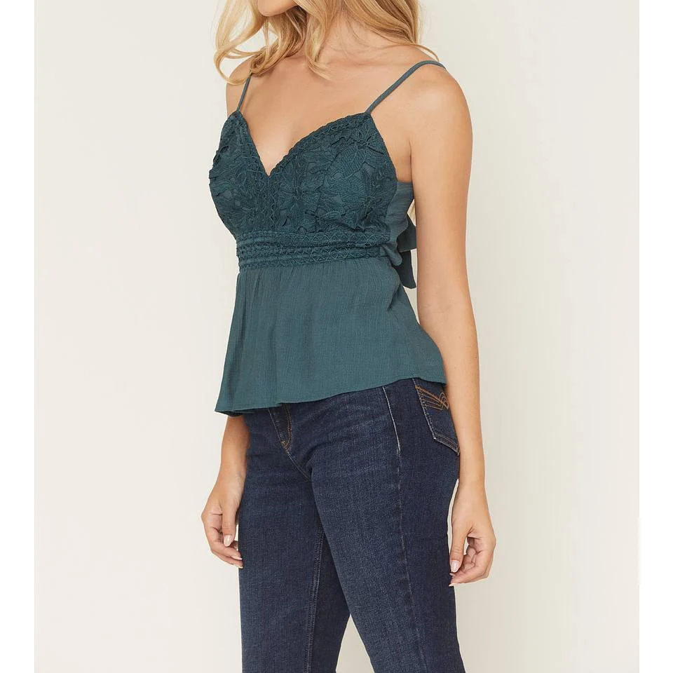 Crochet Lace Peplum Spaghetti Strap Top