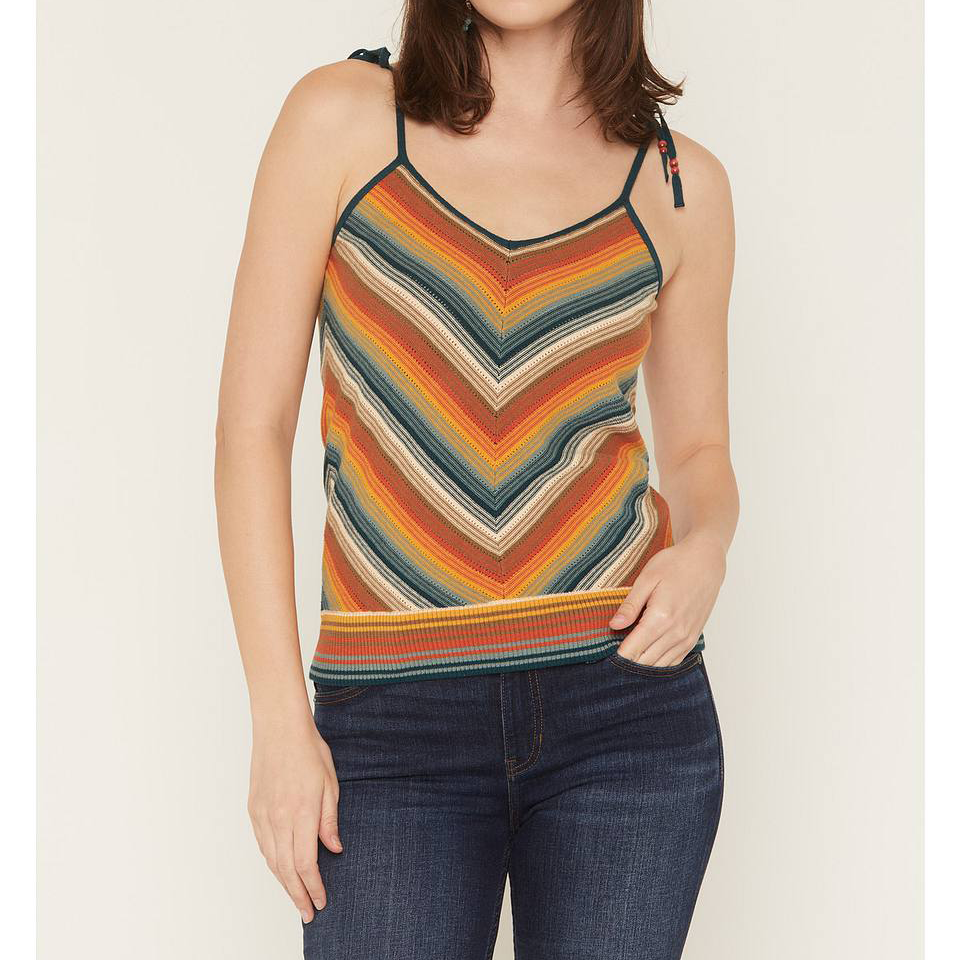 Chevron Striped Knit Spaghetti Strap Tank Top
