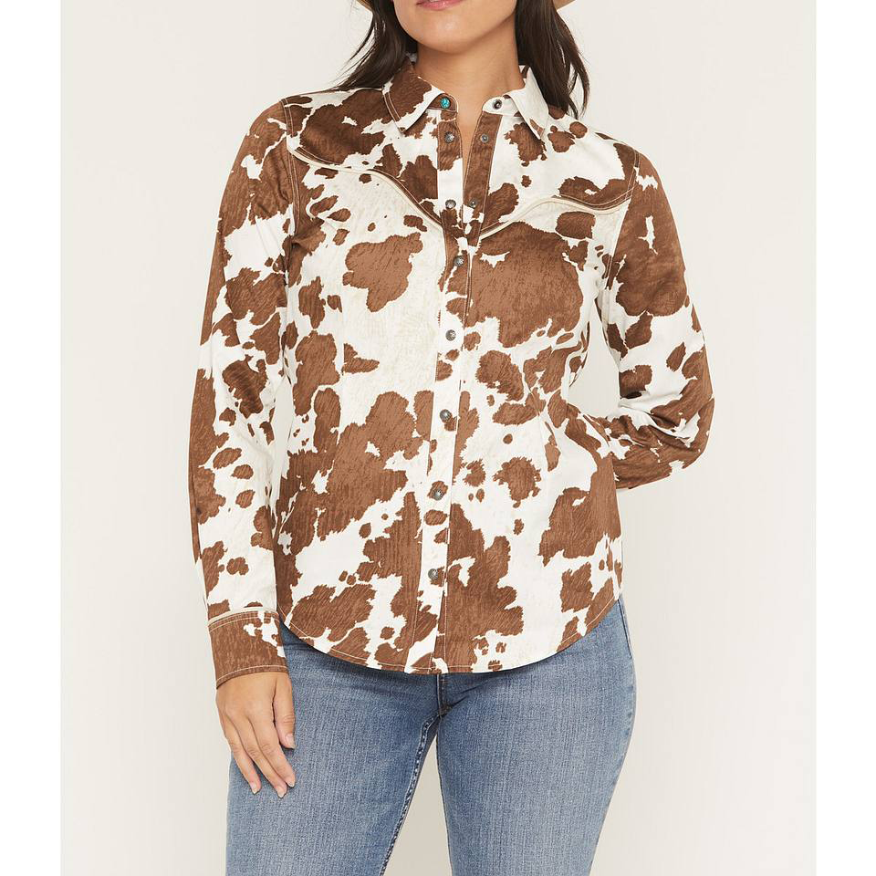 Cow Print Western Snap Front Ladies Shirt