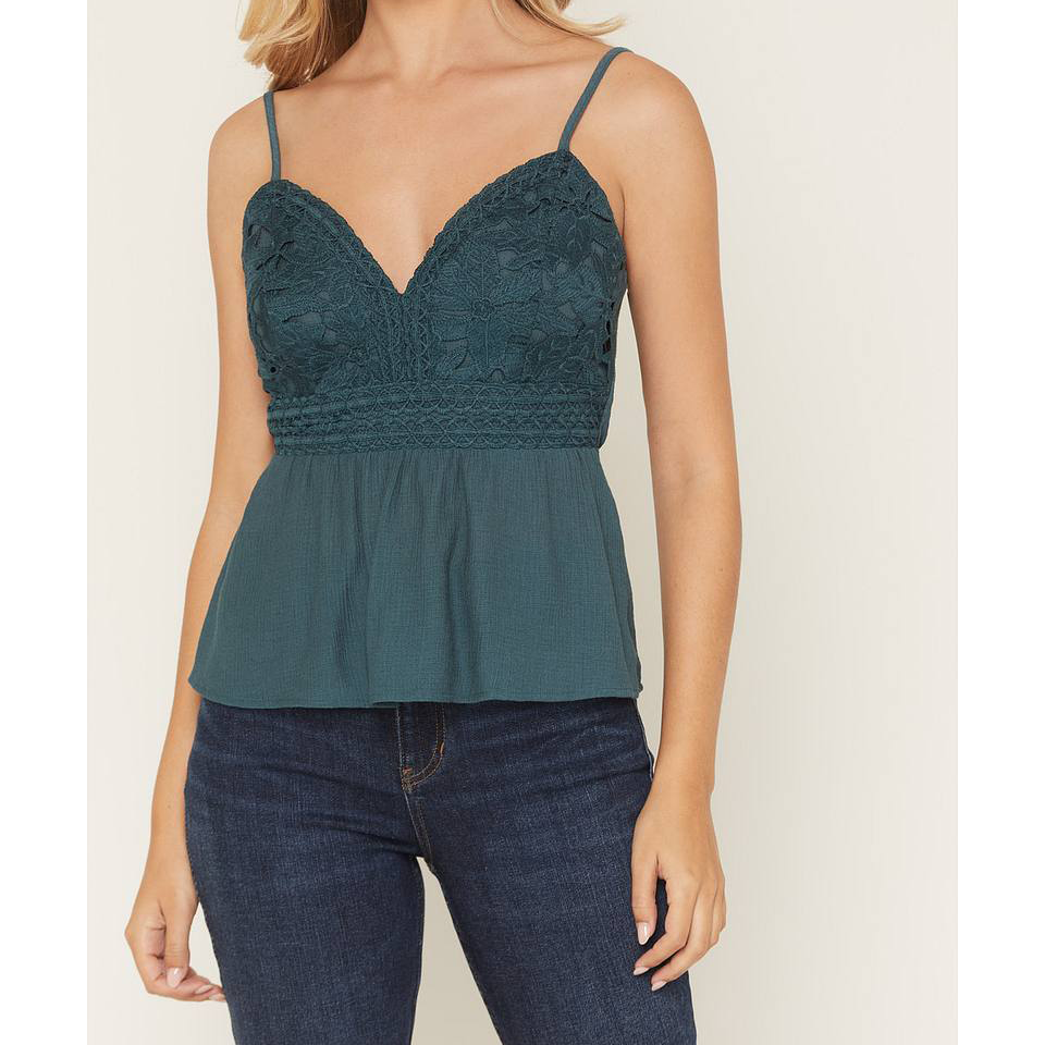 Crochet Lace Peplum Spaghetti Strap Top