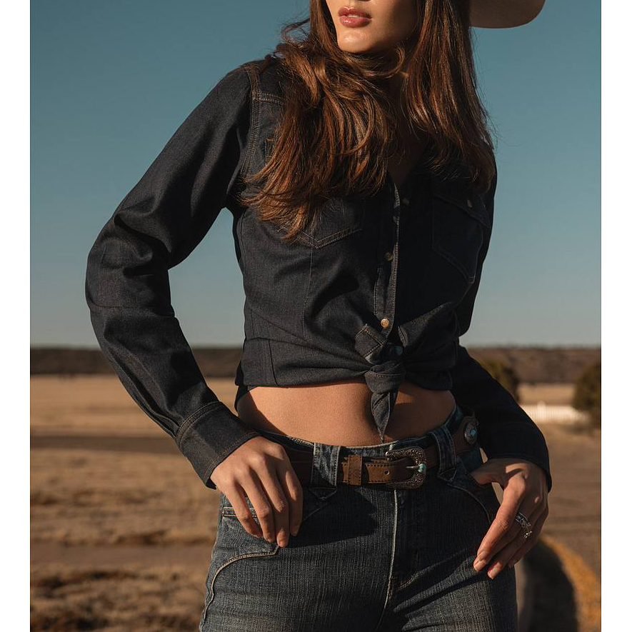 Dark Wash Denim Western Button Front Ladies Shirt