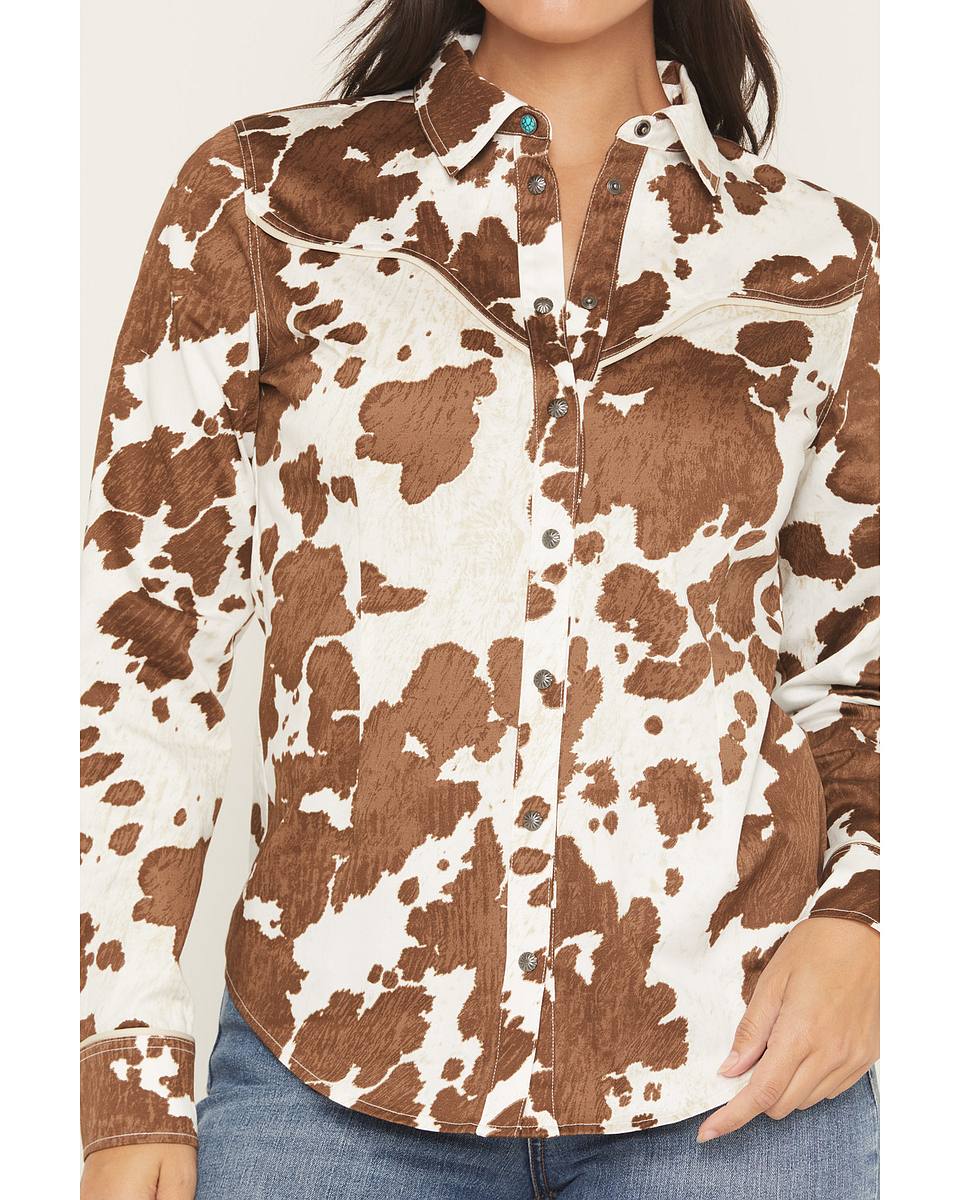 Cow Print Western Snap Front Ladies Shirt