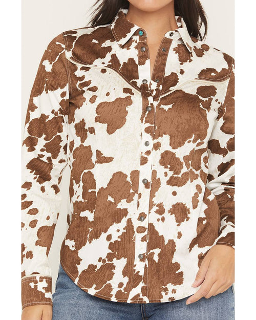 Cow Print Western Snap Front Ladies Shirt