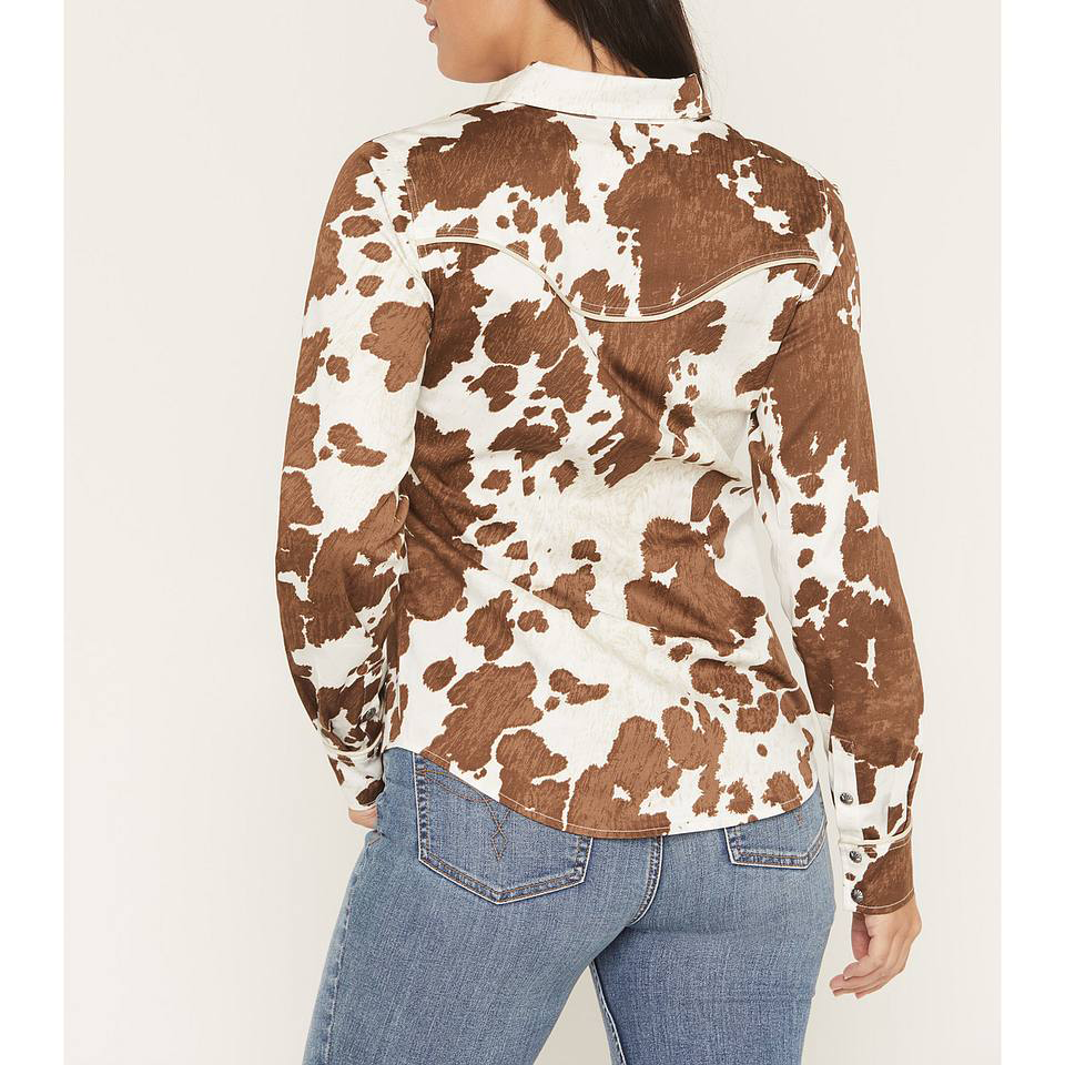 Cow Print Western Snap Front Ladies Shirt