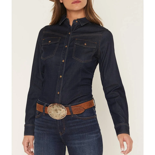 Dark Wash Denim Western Button Front Ladies Shirt