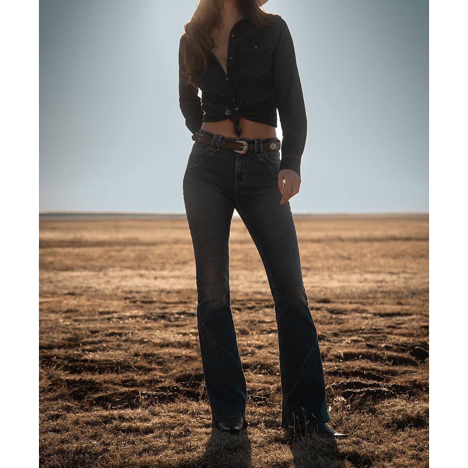 Dark Wash Denim Western Button Front Ladies Shirt