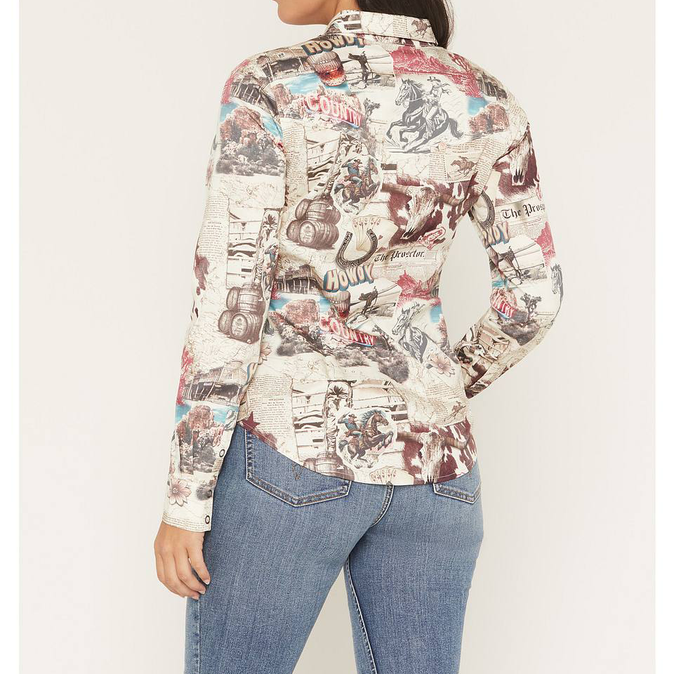 Western Graphic Print Snap Button Ladies Shirt