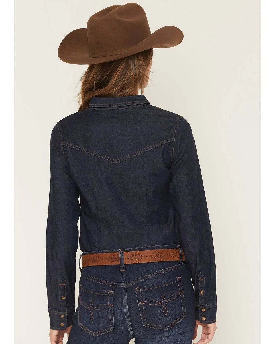 Dark Wash Denim Western Button Front Ladies Shirt