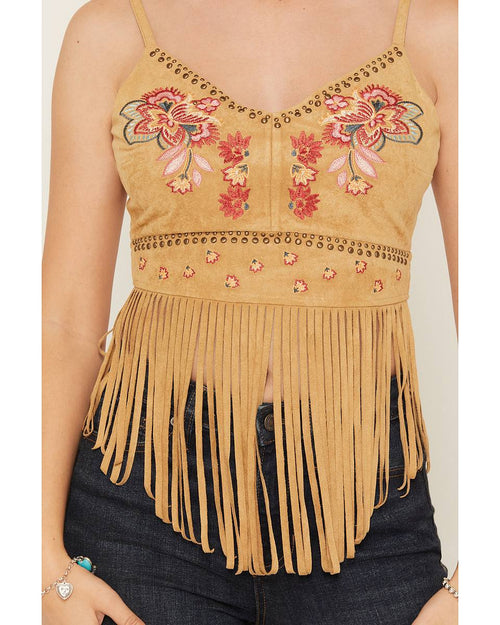 Embroidered Fringe Cropped Cami Top